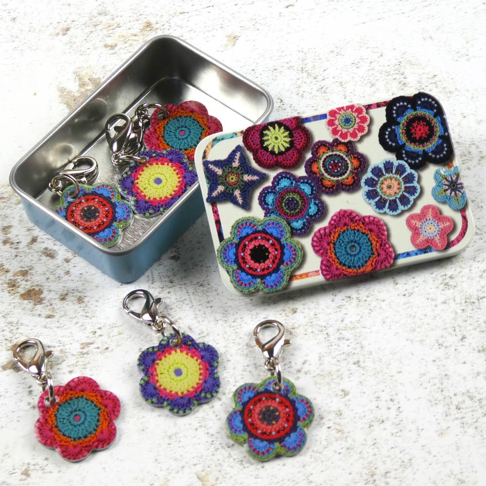 Flower Crochet Markers In A Motif Tin
