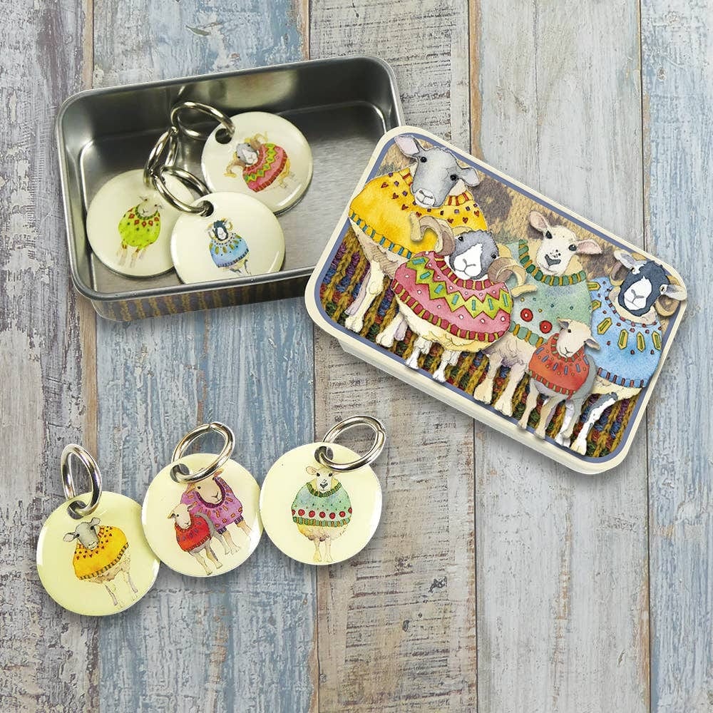 Emma Ball Sheep in Sweaters - Stitch Markers in a Tin
